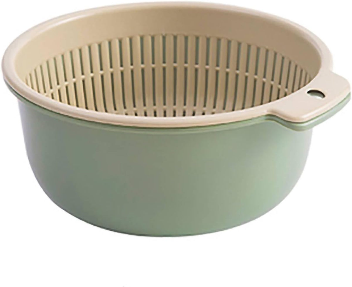 Colander Bowl Set of 2, Double Layered Plastic Food Strainer Fruit and Vegetable Washing Basket Pasta Drainer Kitchen Colander for Washing Draining and Serving