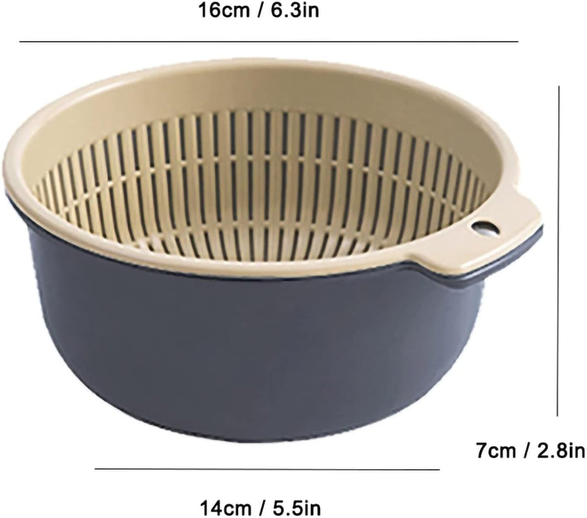 Colander Bowl Set of 2, Double Layered Plastic Food Strainer Fruit and Vegetable Washing Basket Pasta Drainer Kitchen Colander for Washing Draining and Serving