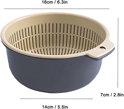 Colander Bowl Set of 2, Double Layered Plastic Food Strainer Fruit and Vegetable Washing Basket Pasta Drainer Kitchen Colander for Washing Draining and Serving