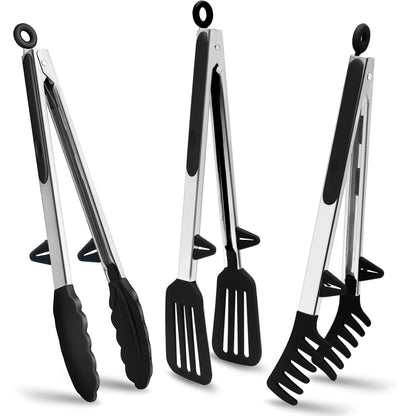 9" Kitchen Tongs for cooking with Silicone Tips, 3Pcs Serving Tongs, Blue