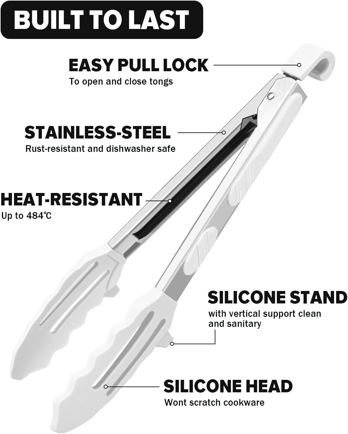 Stainless Steel Kitchen Utility Tongs with Silicone Tips, 2 Pack-9" and 12"