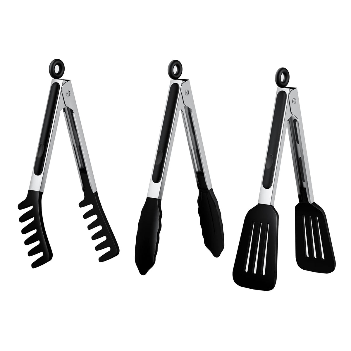 HST 3 Pack Kitchen Tongs, Non Stick Stainless Steel 9 Inch Tongs