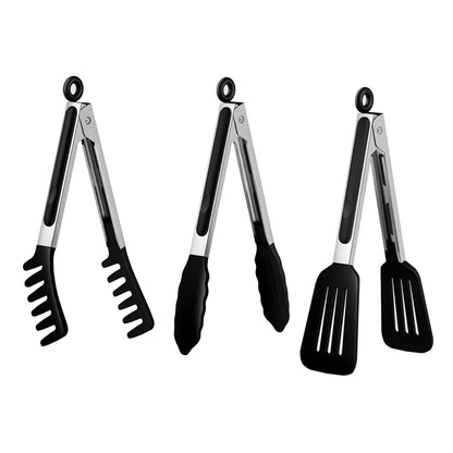 HST 3 Pack Kitchen Tongs, Non Stick Stainless Steel 9 Inch Tongs