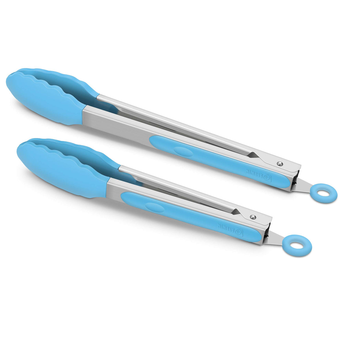 2 Pack Silicone Kitchen Tongs, 9 & 12 Inch, Stainless Steel, Red