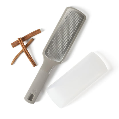 Calphalon Edge 2 Piece Stainless Steel Handheld Cheese Grater and Lemon Zester W/Covers & Rubber Handles - Taupe
