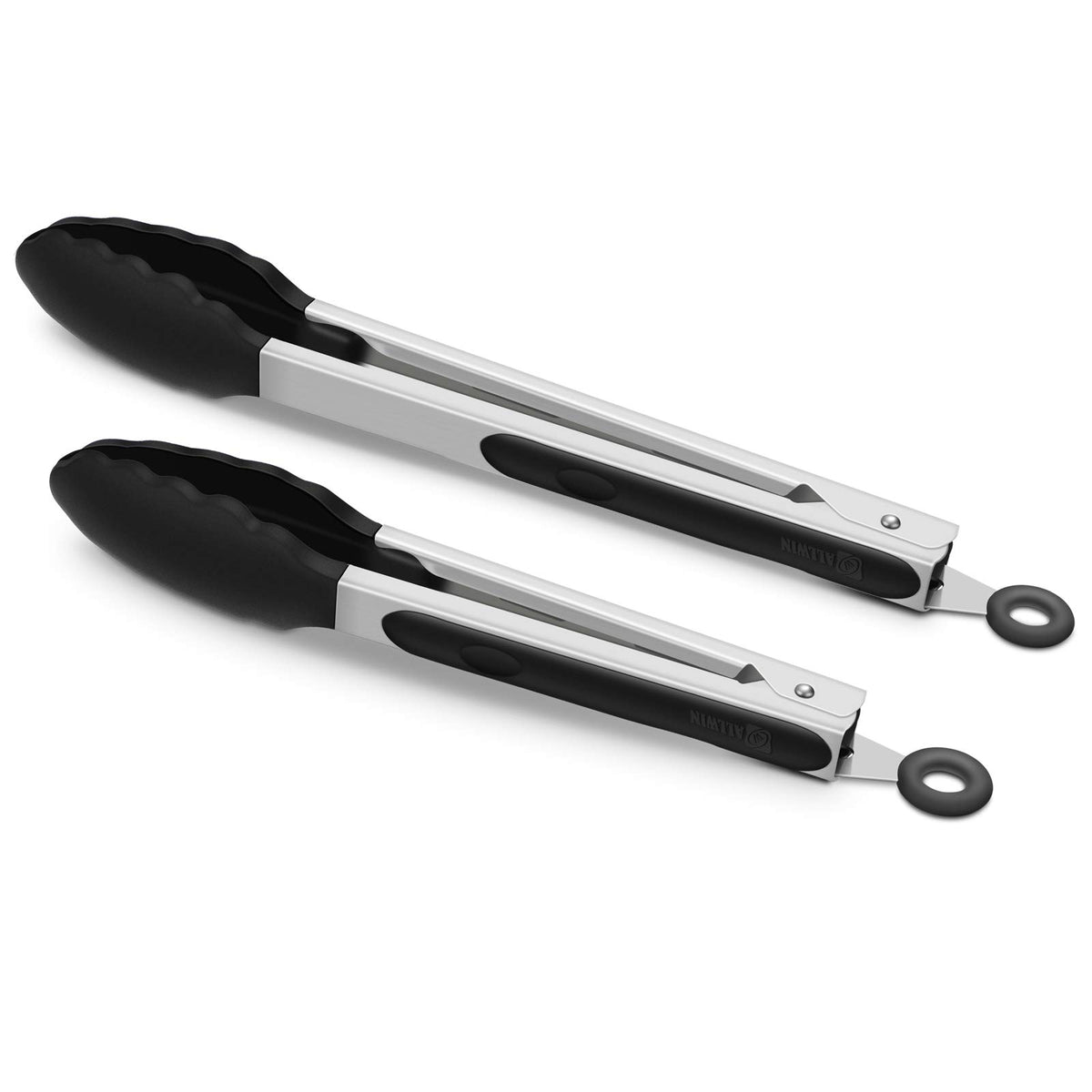 2 Pack Silicone Kitchen Tongs, 9 & 12 Inch, Stainless Steel, Red