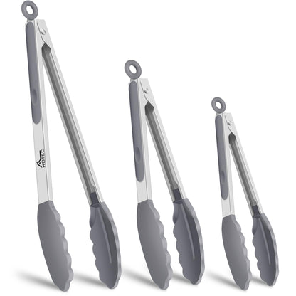 HOTEC Stainless Steel Kitchen Tongs with Silicone Tips, Set of 2-9" and 12"