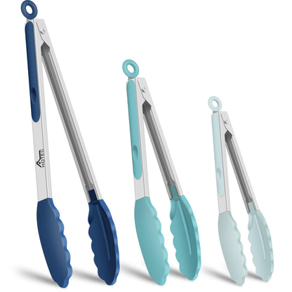 HOTEC Stainless Steel Kitchen Tongs with Silicone Tips, Set of 2-9" and 12"