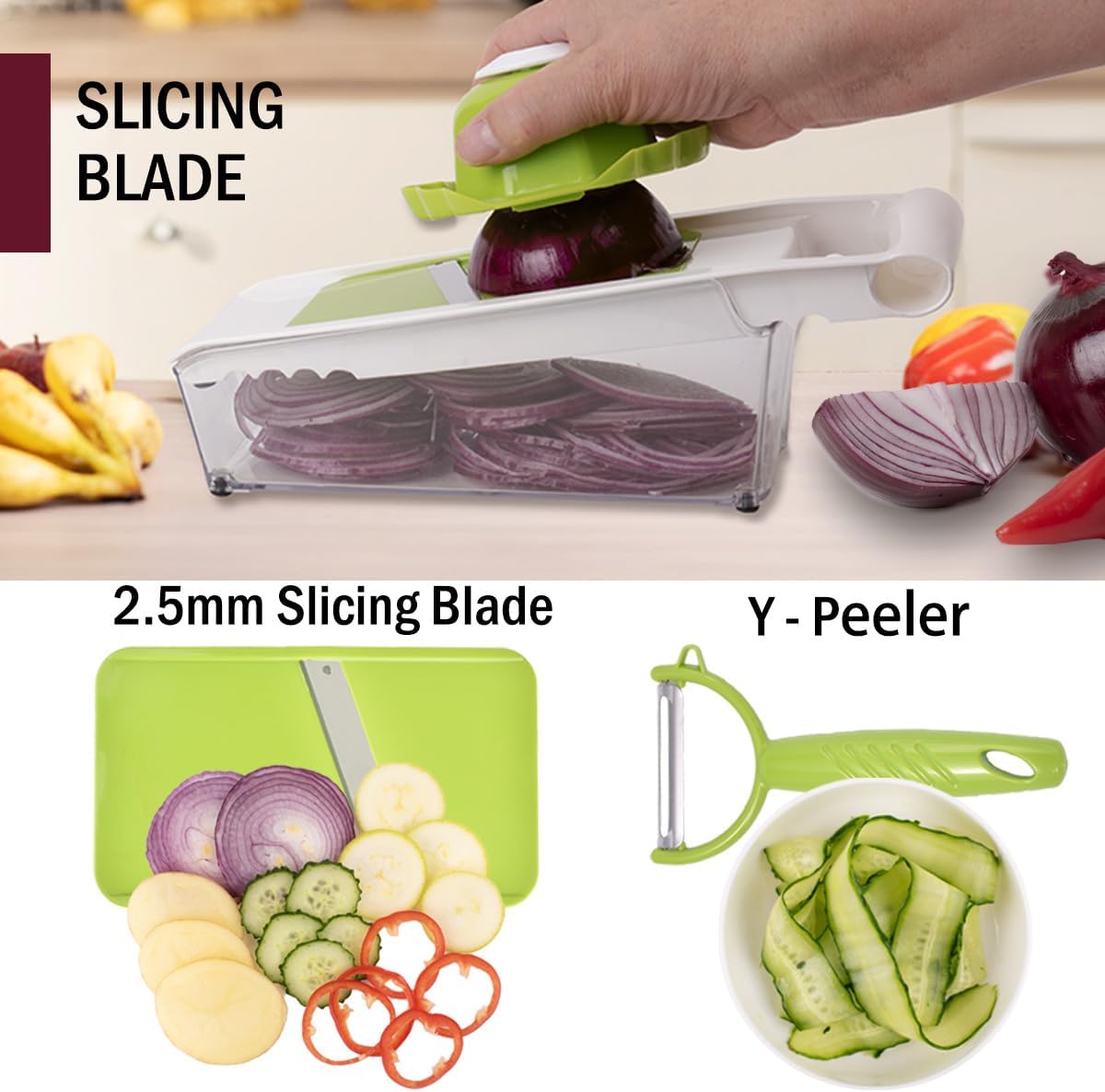NACOLUS Cheese Grater with Container,5 In 1 Mandoline Slicer for Kitchen,Multi Purpose Vegetable Slicer, Easy to Clean Vegetable Chopper,Cheese Shredder,Julienne Slicer and Peeler