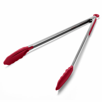 Doosu Kitchen Tongs with Silicone Tips for Cooking Serving (9+12in, Red)