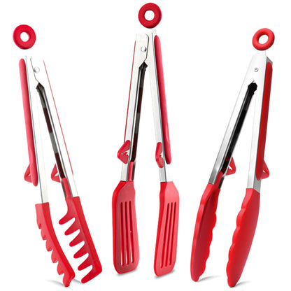 9" Kitchen Tongs for cooking with Silicone Tips, 3Pcs Serving Tongs, Blue