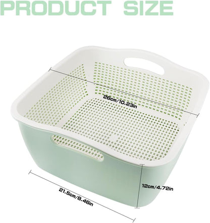 Double Layer Draining Basket,Plastic Fruit Vegetable Wash Rack Cyan