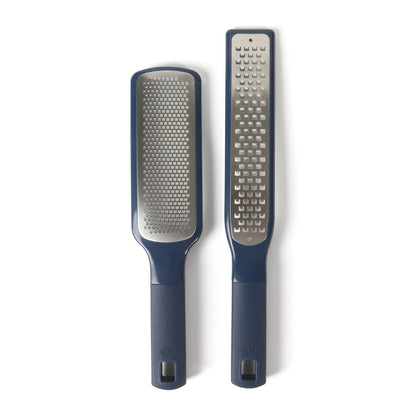 Calphalon Edge 2 Piece Stainless Steel Handheld Cheese Grater and Lemon Zester W/Covers & Rubber Handles - Taupe