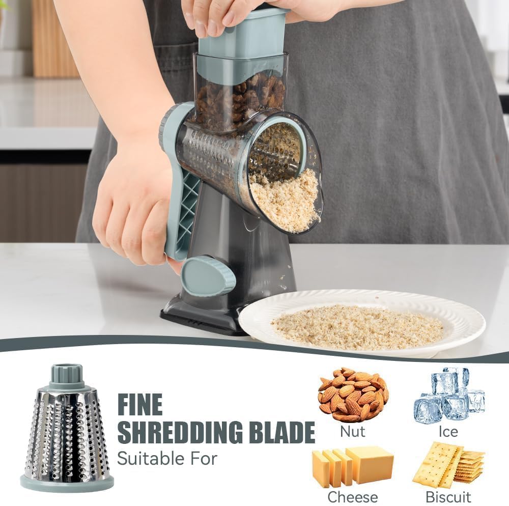 KEOUKE Rotary Cheese Grater, Hand Crank Shredder Slicer, Snow Cone Maker