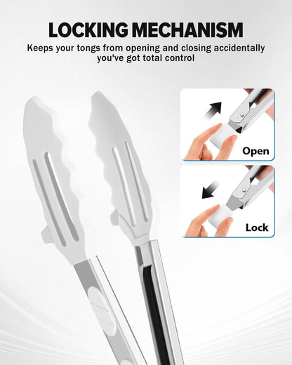 Stainless Steel Kitchen Utility Tongs with Silicone Tips, 2 Pack-9" and 12"
