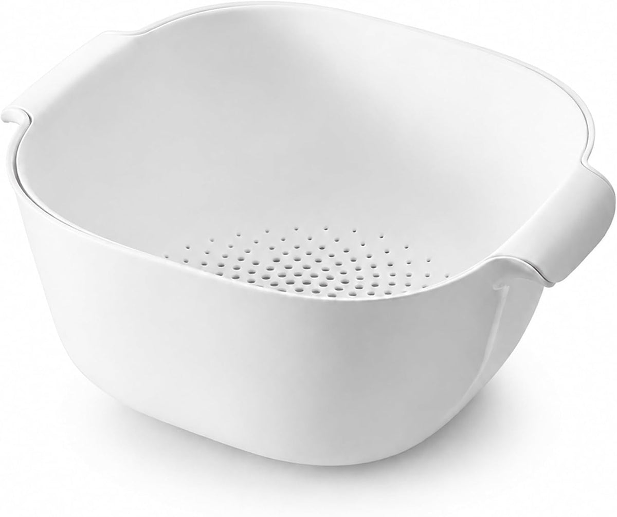 2-in-1 Colander Set for Kitchen, White Food-Safe PP Strainer