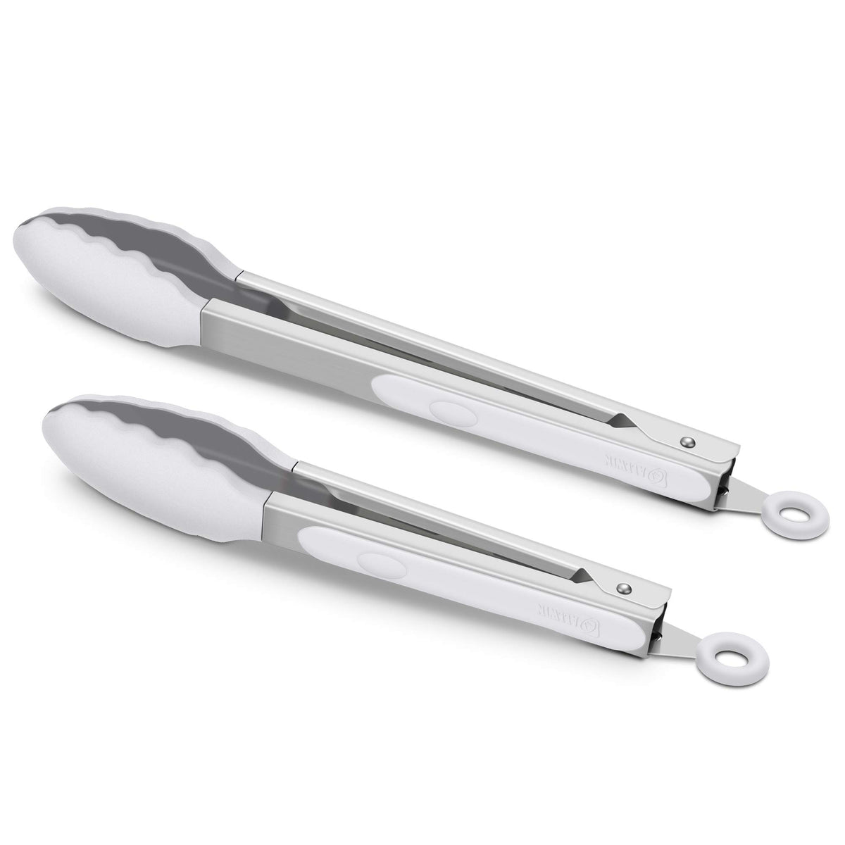 2 Pack Silicone Kitchen Tongs, 9 & 12 Inch, Stainless Steel, Red
