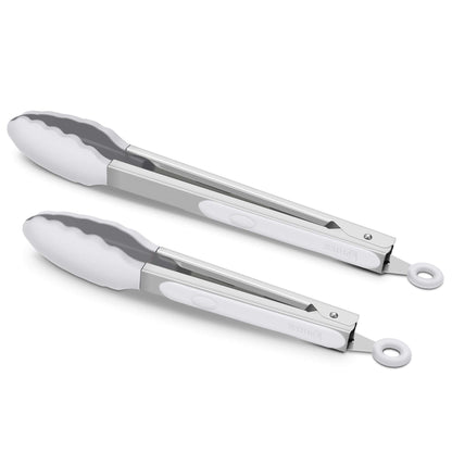 2 Pack Silicone Kitchen Tongs, 9 & 12 Inch, Stainless Steel, Red