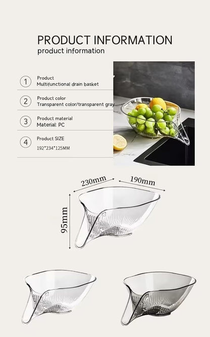 2PCS Multi-functional Drain Basket, Drainage Basket Funnel, Multifunctional Fruits Vegetables Draining Bowl Washing Colander Kitchen Food Strainer (transparent)