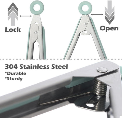 Kitchen Tongs for Cooking with Silicone Tips, 3 Size Serving Tongs, Green