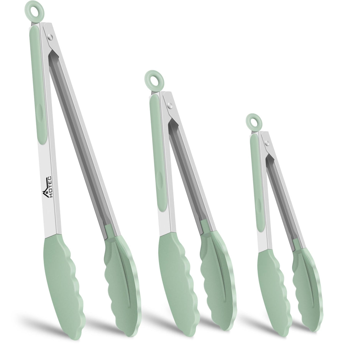 HOTEC Stainless Steel Kitchen Tongs with Silicone Tips, Set of 2-9" and 12"