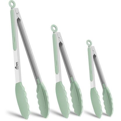 HOTEC Stainless Steel Kitchen Tongs with Silicone Tips, Set of 2-9" and 12"