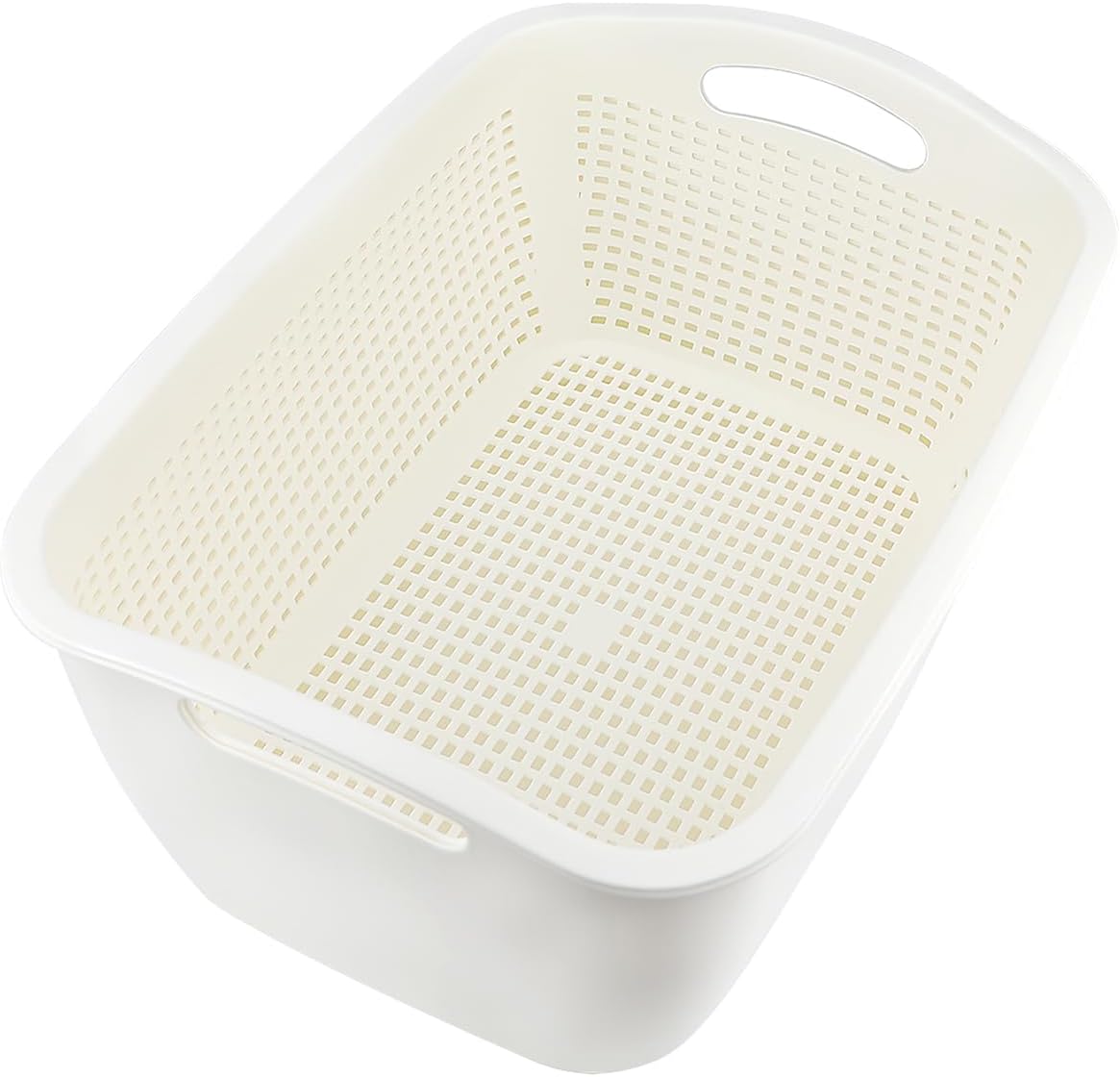 Double-layer Draining Basket Plastic Fruits Vegetable Washing Basket Food Storage Basket Multi-layer Stackable Vegetable Sinks Wash Drain Basket for Kitchen（White Large）