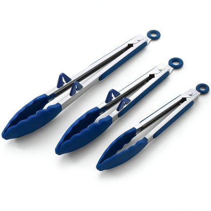 Kitchen Tongs for Cooking with Silicone Tips, 3 Size Serving Tongs, Green