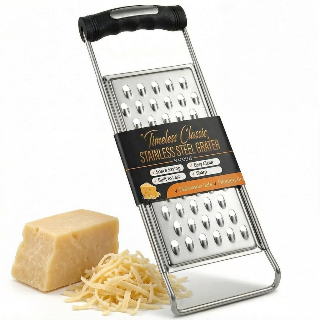 NACOLUS Classic Stainless Steel Cheese Grater with Handle, Coarse Shredder