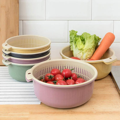 Hemoton Double Layer Draining Basket 6.29 X 6.29 X 2.75 in Plastic Vegetable Washing Basket 360 Rotatable Fruit Strainer and Storage Colander for Rice Produce Kitchen Use