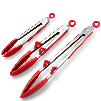 Kitchen Tongs for Cooking with Silicone Tips, 3 Size Serving Tongs, Green