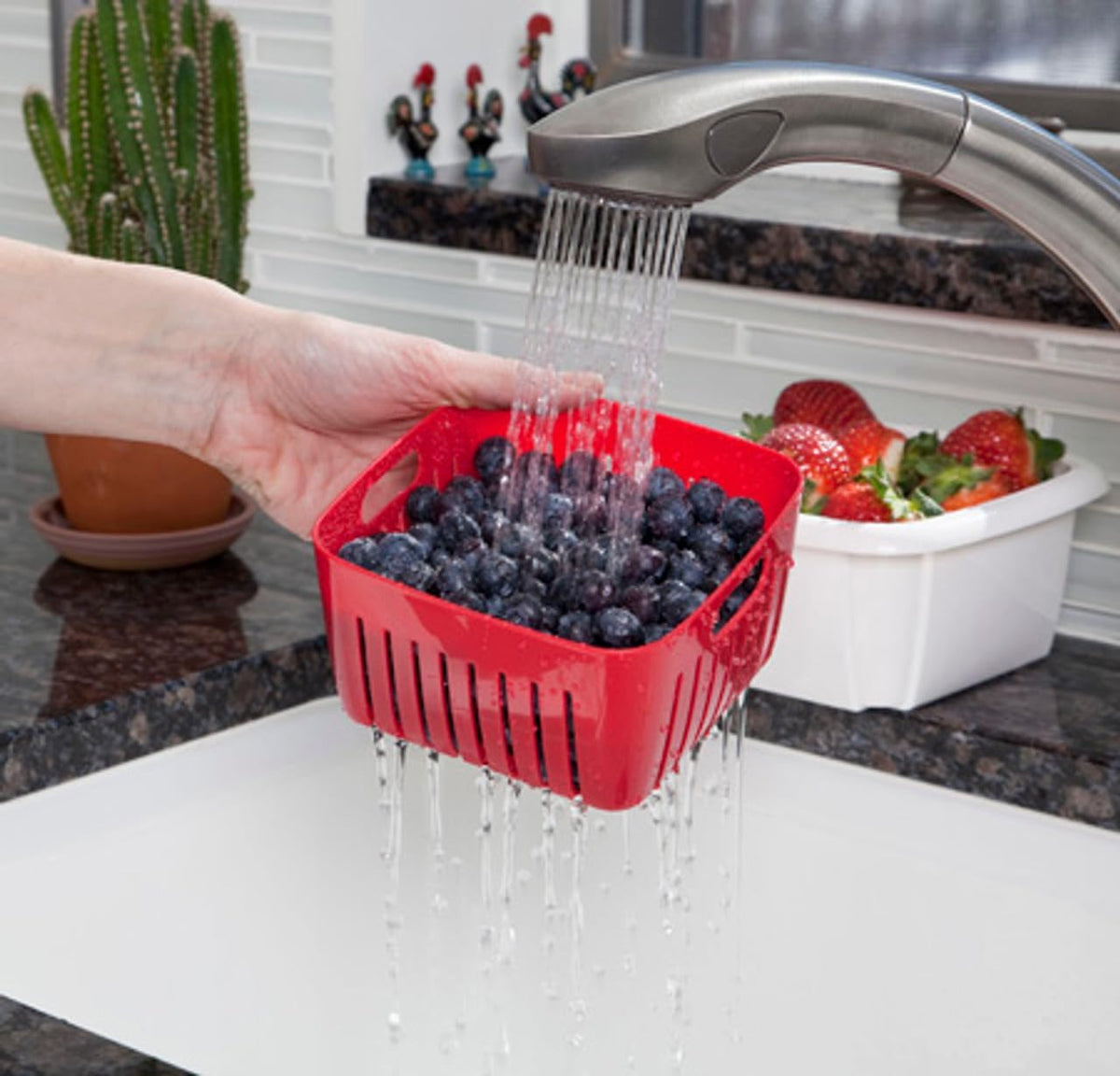 Hutzler 3-in-1 Berry Keeper Colander and Container, Keeps Berries Fresh Longer 2 pints, Gray