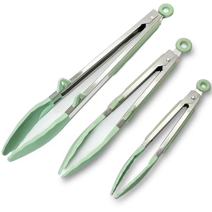Kitchen Tongs for Cooking with Silicone Tips, 3 Size Serving Tongs, Blue