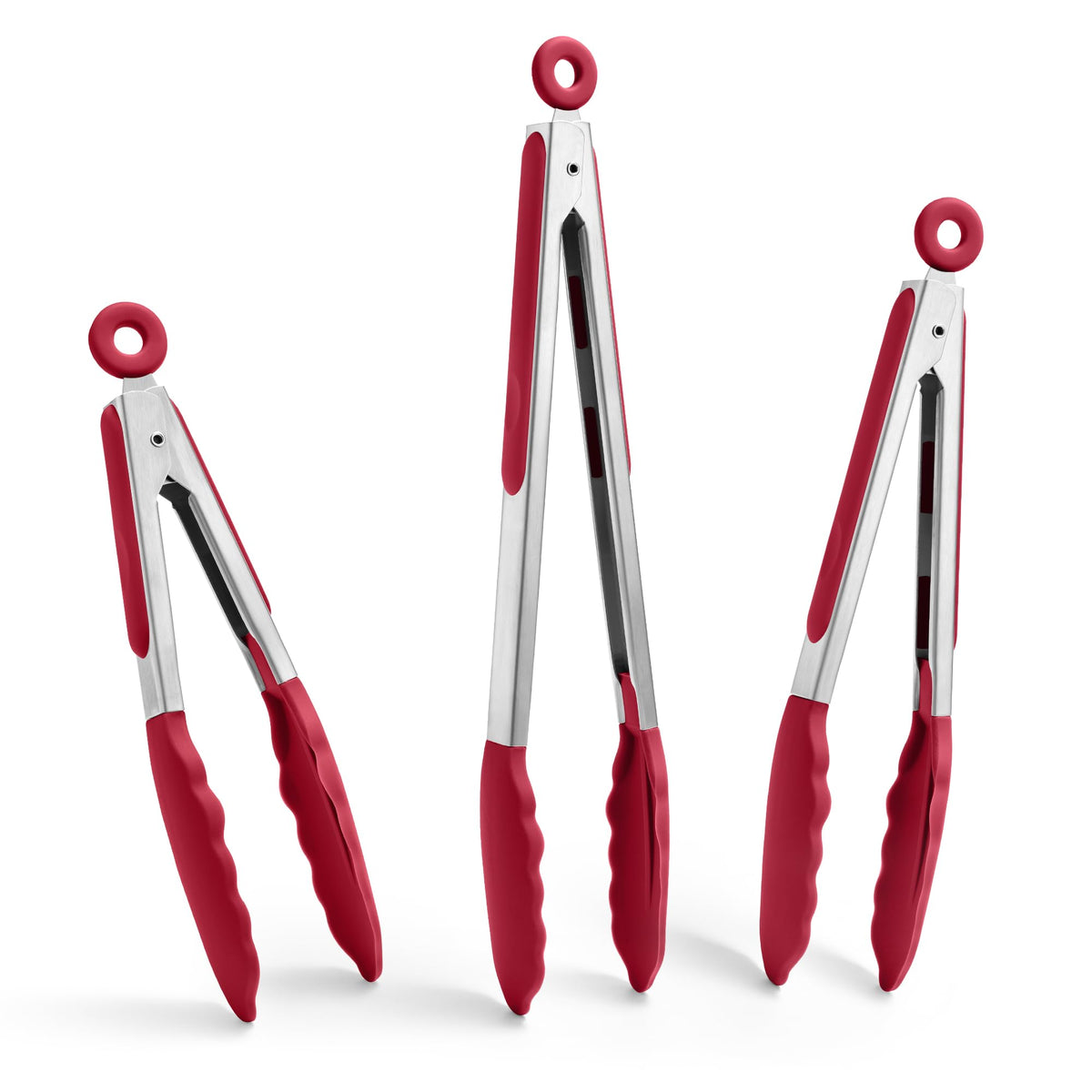 Doosu Kitchen Tongs with Silicone Tips for Cooking Serving (9+12in, Red)