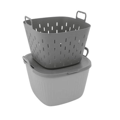 Vego FlexTrug Tub for Indoor, Outdoor Gardening Strainer Basket for Harvest, Rinse and Garden Use- 8 Gallon, Fog Gray
