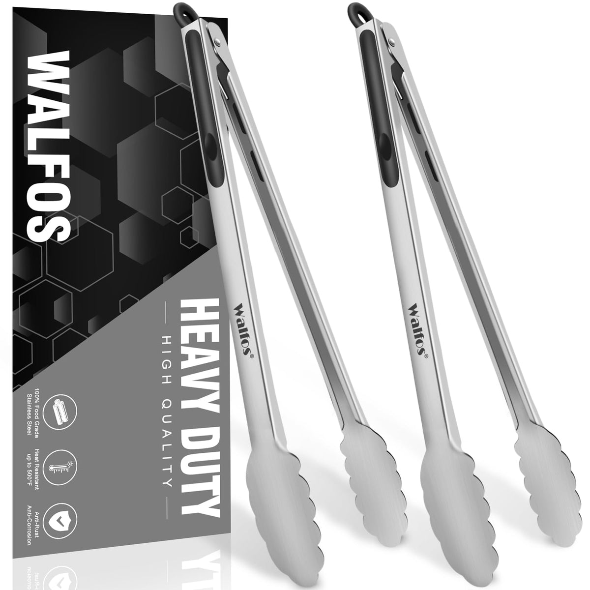 Food Grade Stainless Steel Kitchen Tongs for Cooking,BBQ - 7 ，9 and 12 Inch,Set of 3 Heavy Duty Locking Metal Food Tongs Non-Slip Grip