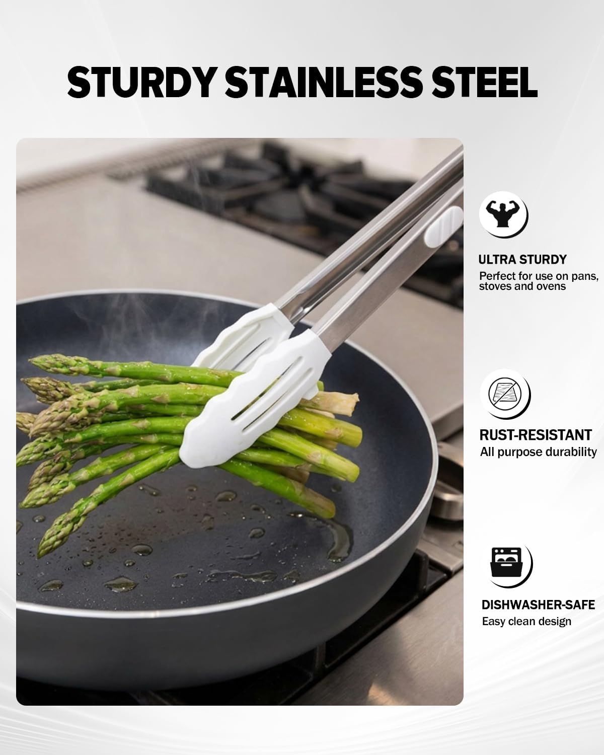 Stainless Steel Kitchen Utility Tongs with Silicone Tips, 2 Pack-9" and 12"
