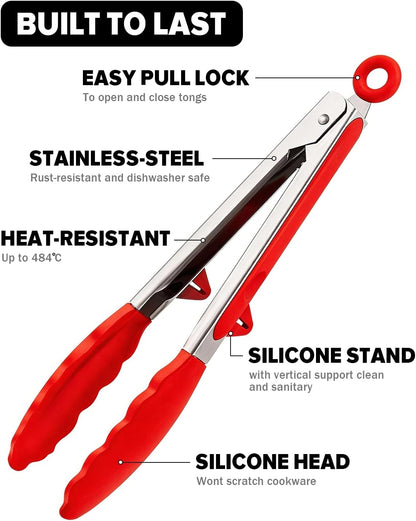 Kitchen Tongs for Cooking, Stainless Steel, Non Scratch Silicone Tip,3 Pack