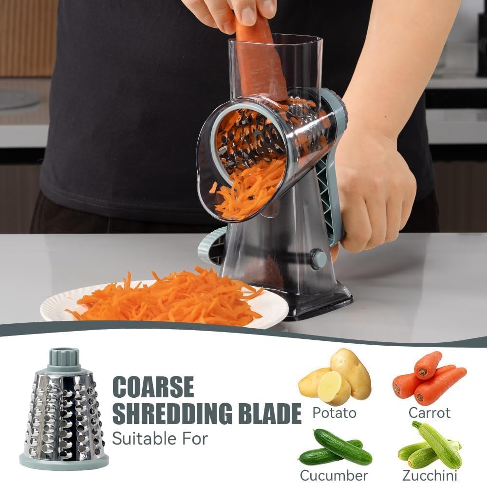 KEOUKE Rotary Cheese Grater, Hand Crank Shredder Slicer, Snow Cone Maker