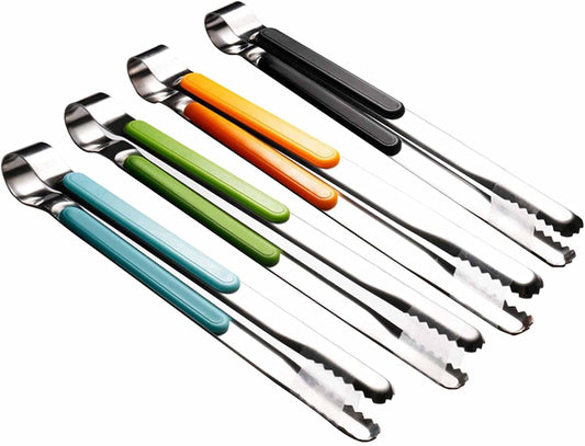 4Pcs Stainless Steel Kitchen Tongs for Cooking - 10" Metal Food Tongs With Non-Slip Comfort Grip, Non-Stick, High Heat Resistant for BBQ, Grilling and Serving