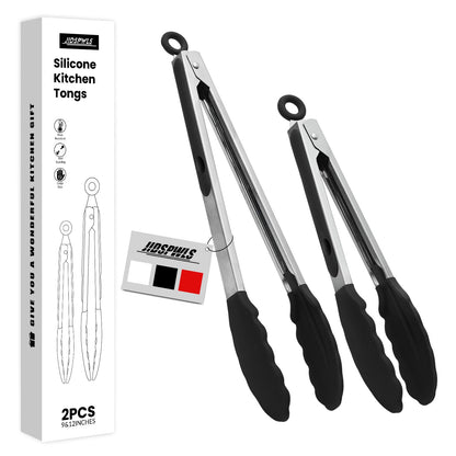 Premium Stainless Steel Heat Resistant Kitchen Tongs for cooking,set of 9" and 12" (Red),Non Scratch Silicone cooking Tong Tip for Cooking Pans,Strong Grip BBQ tongs for Grabbing Hot Food