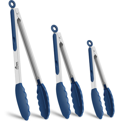 HOTEC Stainless Steel Kitchen Tongs with Silicone Tips, Set of 2-9" and 12"