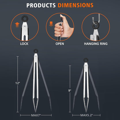 Hotec Tongs for Cooking Stainless Steel Kitchen Tongs Set of 2-9" and 12"