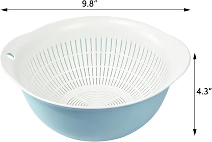 2-Piece Nesting Colander Bowl Set - Large Capacity Plastic Food Strainers for Pasta, Veggies & Fruits, Space-Saving Washing & Draining Basket (Blue)