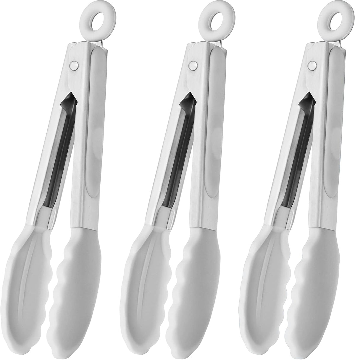 HINMAY Mini Tongs with Silicone Tips 7-Inch Serving Tongs, Set of 3 (Red Blue Green)