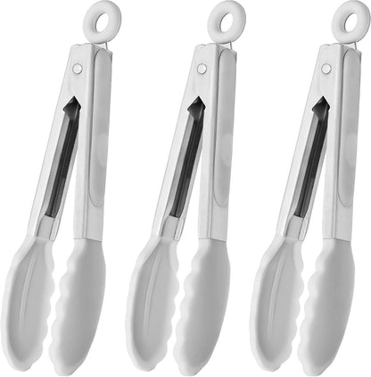 HINMAY Mini Tongs with Silicone Tips 7-Inch Serving Tongs, Set of 3 (Red Blue Green)