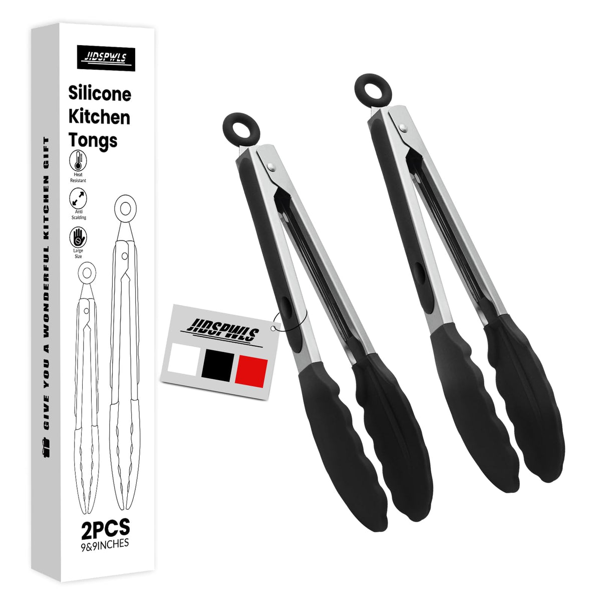 Premium Stainless Steel Heat Resistant Kitchen Tongs for cooking,set of 9" and 12" (Red),Non Scratch Silicone cooking Tong Tip for Cooking Pans,Strong Grip BBQ tongs for Grabbing Hot Food