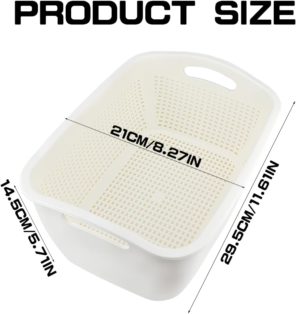 Double-Layer Plastic Fruits & Vegetable Washing Basket - Multi-Layer Stackable Sink Wash & Drain Basket for Kitchen (White Small)