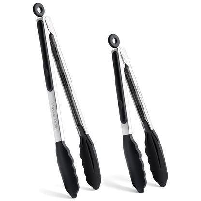 12-Inch Kitchen Tongs for Cooking with Silicone Tip,Black