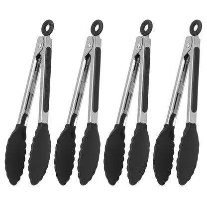 Serving Tongs Kitchen Tongs - Heat Resistant, Premium Stainless Steel Locking Cooking Tongs with Silicone Tips, Non-Slip Food Tongs for Cooking, Heavy Duty, Non-Stick (7 Inch(4 Pack))